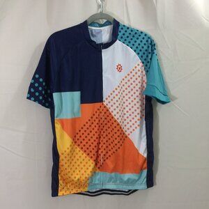 GCRFL Cycling Bike Shirt Full Zipper Navy Orange Print 4 Pockets NWOT Size 2XL